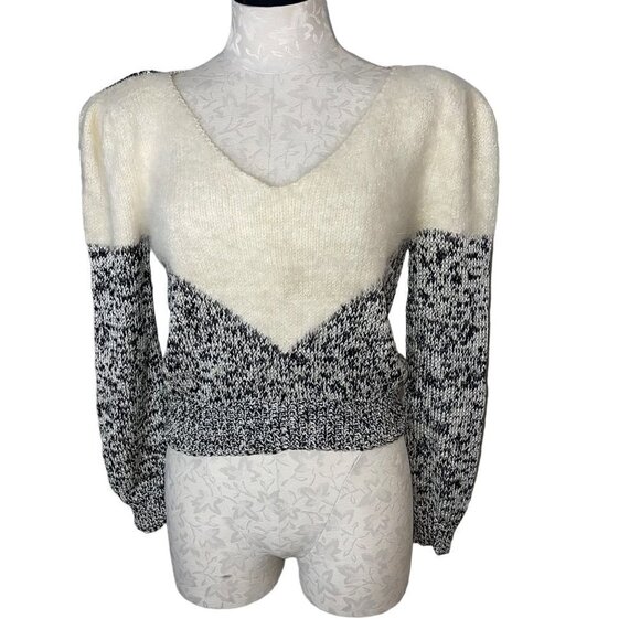 Vintage Womens Sweater Size Small Cream Angora Mixed Knit Puff Sleeve - Picture 1 of 9